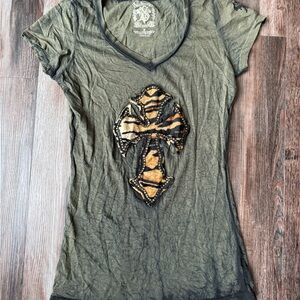 Stark Olive Short Sleeve Tee with Tiger Cross Design